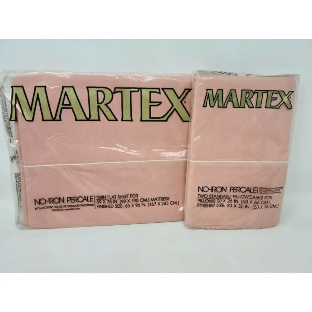 VTG NOS MARTEX TWIN FLAT SHEET PILLOWCASE NO IRON